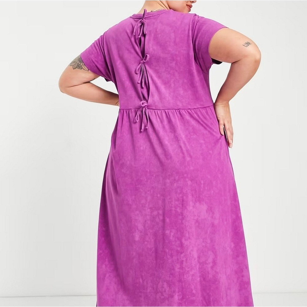 ASOS Curve Purple Maxi T Shirt Dress Size 18 Acid Wash Smock Tie Back Detail - Picture 3 of 13